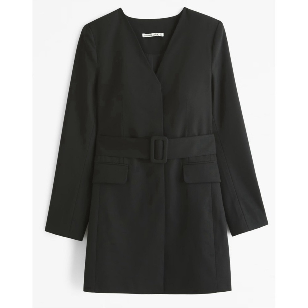 Abercrombie & Fitch Black Long-Sleeve Mini Dress with Belt